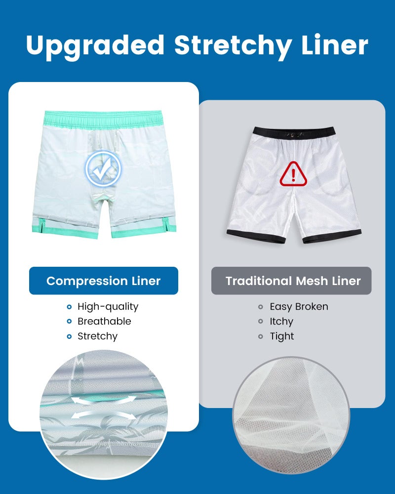 maamgic 2 in 1 Mens Swim Trunks 7 Inch Swim Shorts Swim Suits Board Shorts Coconut Island Turquoise L - Image 3