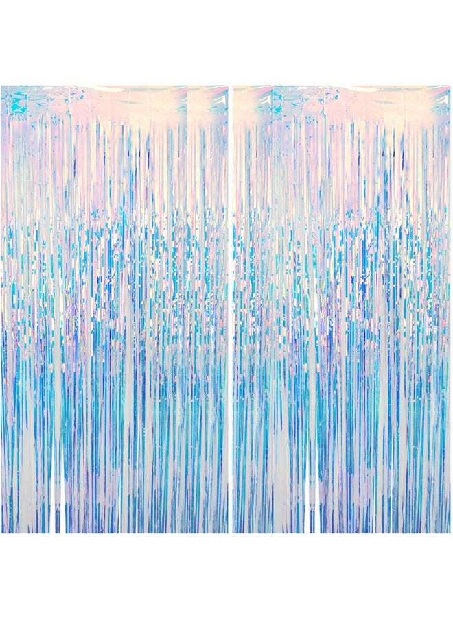 2 Pack Foil Curtain Backdrop Iridescent Metallic Tinsel Foil Fringe Curtains Photo Booth Props for Birthday Wedding Engagement Baby Shower Bachelorette Celebration Party Decorations（1m*2m） - Image 1