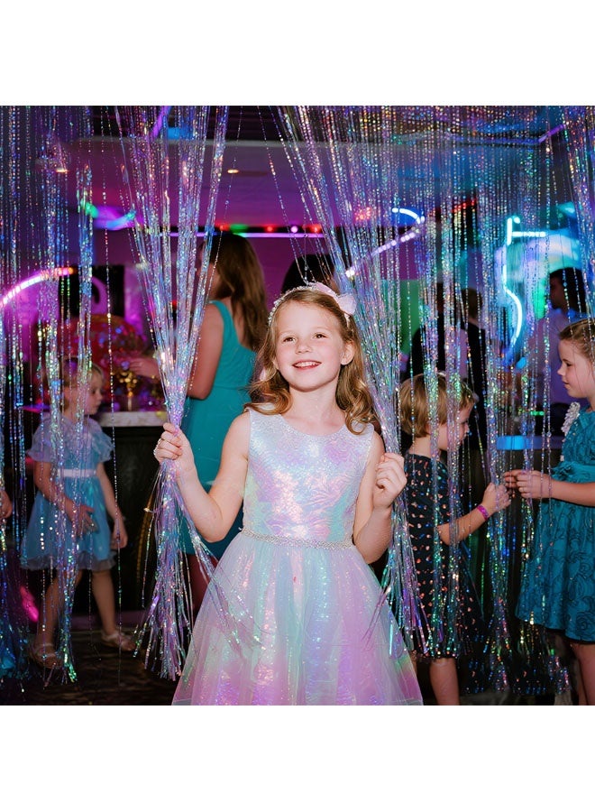 2 Pack Foil Curtain Backdrop Iridescent Metallic Tinsel Foil Fringe Curtains Photo Booth Props for Birthday Wedding Engagement Baby Shower Bachelorette Celebration Party Decorations（1m*2m） - Image 2