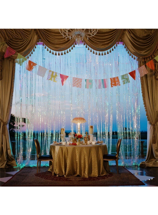2 Pack Foil Curtain Backdrop Iridescent Metallic Tinsel Foil Fringe Curtains Photo Booth Props for Birthday Wedding Engagement Baby Shower Bachelorette Celebration Party Decorations（1m*2m） - Image 3