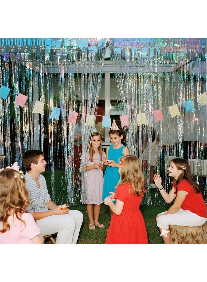 2 Pack Foil Curtain Backdrop Iridescent Metallic Tinsel Foil Fringe Curtains Photo Booth Props for Birthday Wedding Engagement Baby Shower Bachelorette Celebration Party Decorations（1m*2m） - Image 4