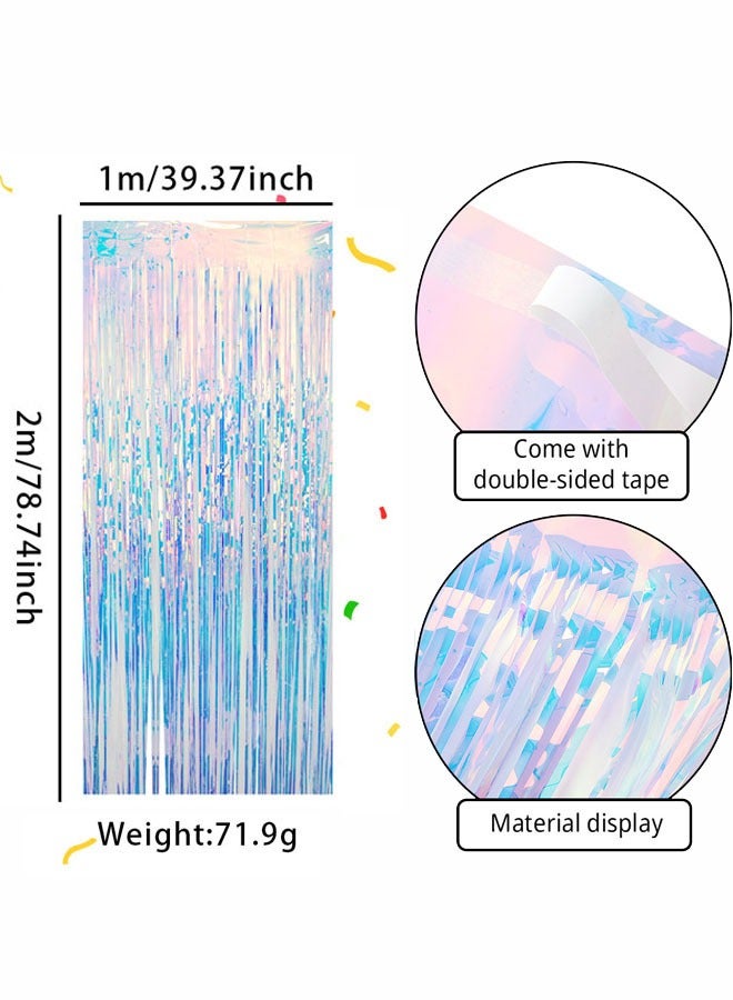 2 Pack Foil Curtain Backdrop Iridescent Metallic Tinsel Foil Fringe Curtains Photo Booth Props for Birthday Wedding Engagement Baby Shower Bachelorette Celebration Party Decorations（1m*2m） - Image 5