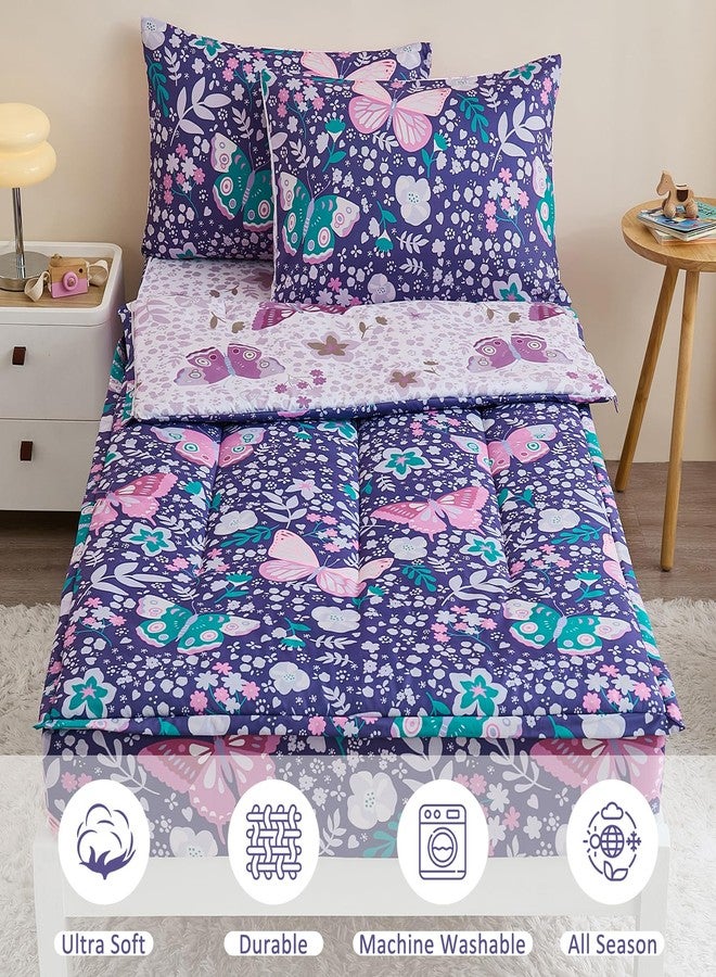 Anibedding 3Pcs Zip Up Bedding Comforter Set for Girls, Purple Butterfly All in One Zipper Twin Bedding Set with Pillowcase for Kids - Image 2