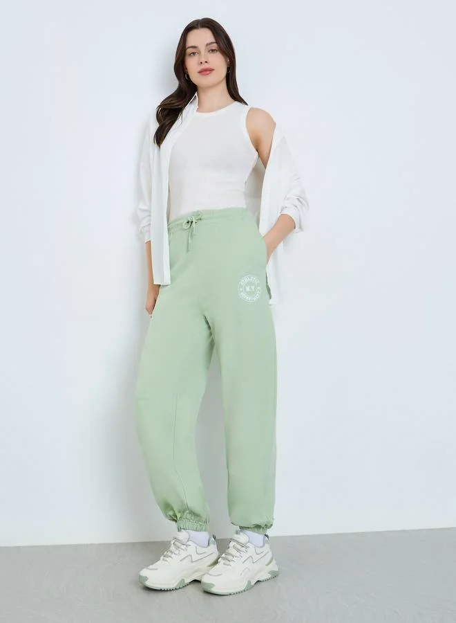 Green Cotton Joggers with Drawstring Waist
