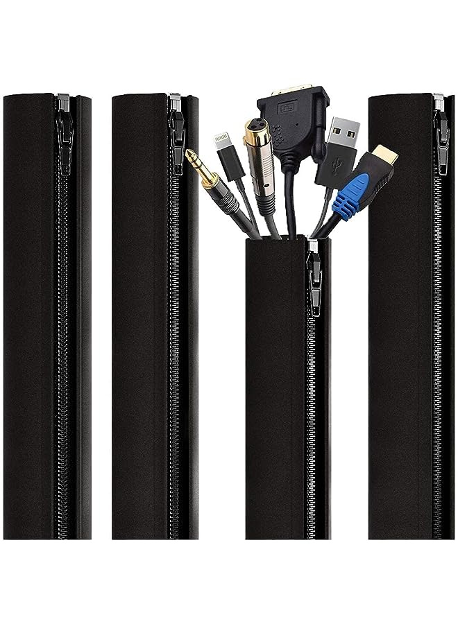 EVEO Cable Management Sleeve - 4 Cable Sleeve Cord Organizers - PC Cable Management Solution with Cable Organizer - Wires Sleeve Black Cord Management Cable Concealer - Image 1