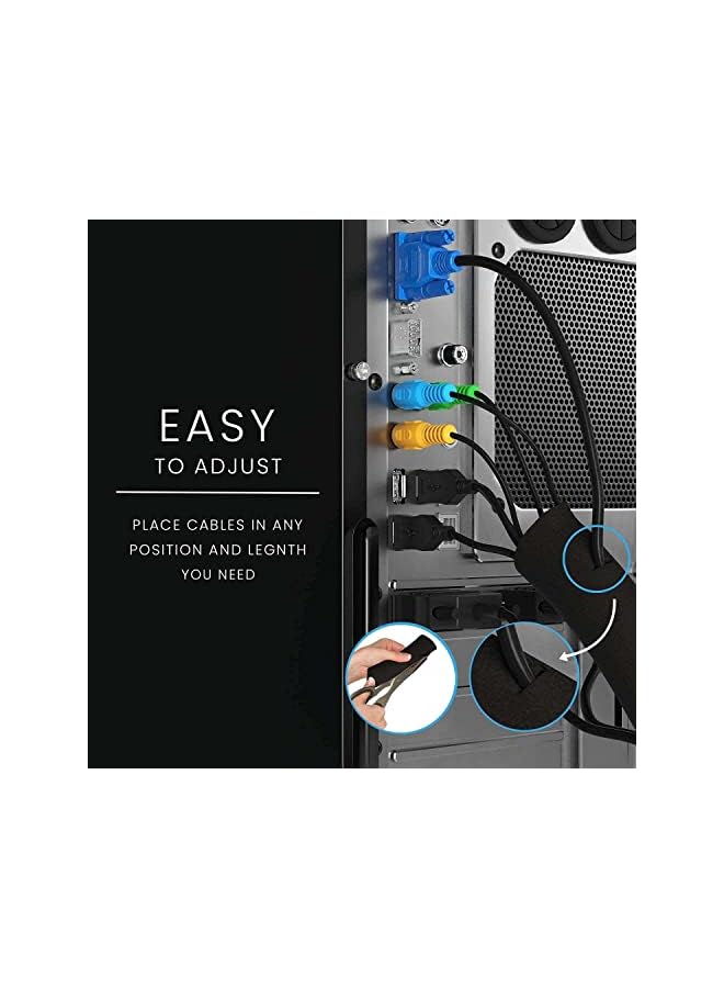 EVEO Cable Management Sleeve - 4 Cable Sleeve Cord Organizers - PC Cable Management Solution with Cable Organizer - Wires Sleeve Black Cord Management Cable Concealer - Image 3