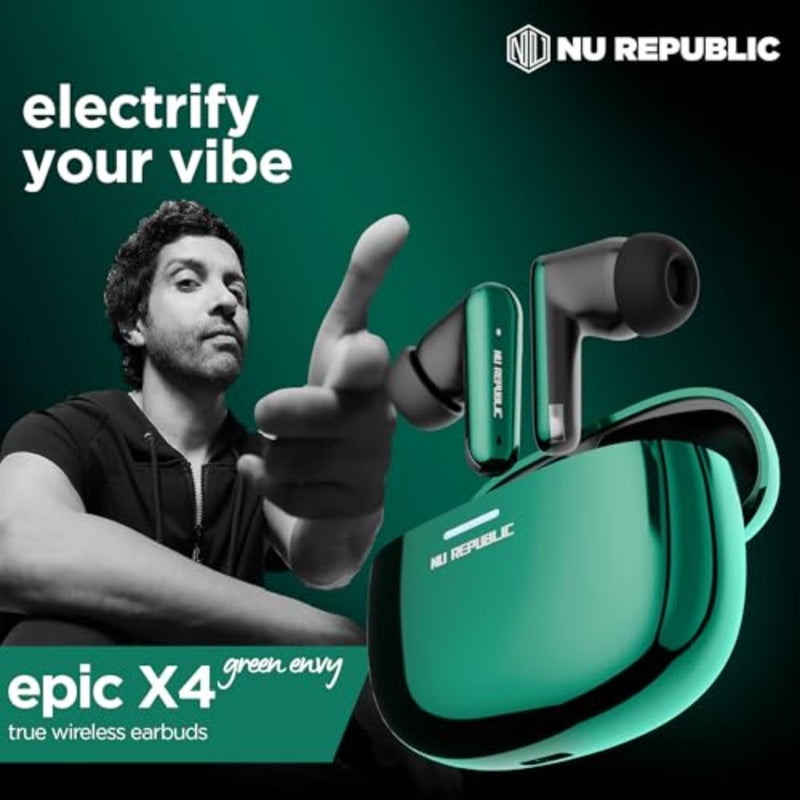 Epic X4 with 52 Hour Playtime, X-Bass® Technology, 13mm Neodymium Drivers, ENC Mics, Dual Mode, 40ms Low Latency, Quick Charge 15mins = 200 Mins Play TWS Earbuds Cosmic Green - Image 2