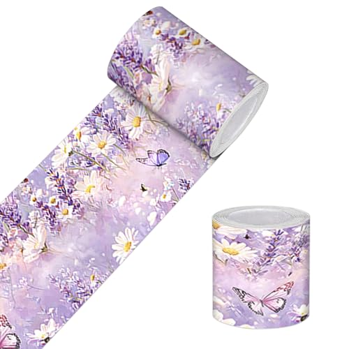 HOMETITUTE Wallpaper Border Peel and Stick Wall Border Lavender Watercolor Floral Decorative Wall Trim Self Adhesive Border for Walls Mirror Frame Accent Strip for Bedroom Kitchen LivingRoom4x196 Inch - Image 1