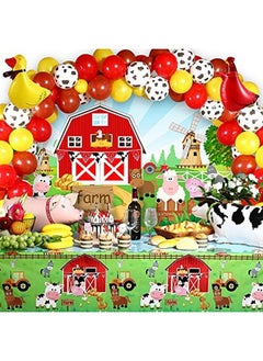 Tatuo Farm Animals Theme Party Decorations Farm Barn Animals Backdrop Banner Farmhouse Animals Decor Party Tablecloth Balloon Arch Garland Kit For Birthday Photography Baby Shower Party Supplies (Red)  - Image 1
