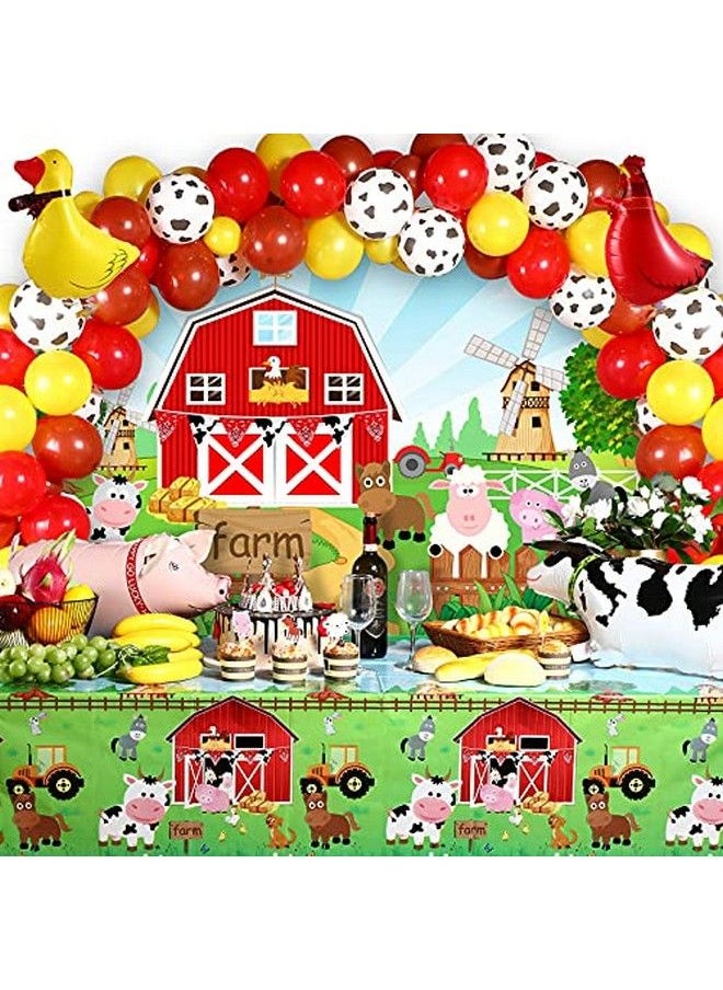 Tatuo Farm Animals Theme Party Decorations Farm Barn Animals Backdrop Banner Farmhouse Animals Decor Party Tablecloth Balloon Arch Garland Kit For Birthday Photography Baby Shower Party Supplies (Red)  - Image 1