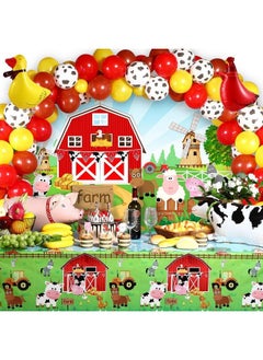 Tatuo Farm Animals Theme Party Decorations Farm Barn Animals Backdrop Banner Farmhouse Animals Decor Party Tablecloth Balloon Arch Garland Kit For Birthday Photography Baby Shower Party Supplies (Red)  - Image 2