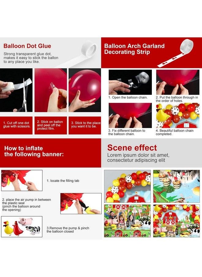 Tatuo Farm Animals Theme Party Decorations Farm Barn Animals Backdrop Banner Farmhouse Animals Decor Party Tablecloth Balloon Arch Garland Kit For Birthday Photography Baby Shower Party Supplies (Red)  - Image 4