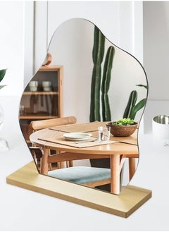 Beauenty Room decor aesthetic irregular mirror, aesthetic room decor acrylic vanity mirror, frameless makeup mirror desk mirror, cloud-shaped table mirror with detachable wooden stand for living room bedroom  - Image 1
