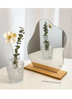Beauenty Room decor aesthetic irregular mirror, aesthetic room decor acrylic vanity mirror, frameless makeup mirror desk mirror, cloud-shaped table mirror with detachable wooden stand for living room bedroom  - Image 2