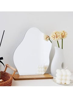 Beauenty Room decor aesthetic irregular mirror, aesthetic room decor acrylic vanity mirror, frameless makeup mirror desk mirror, cloud-shaped table mirror with detachable wooden stand for living room bedroom  - Image 3