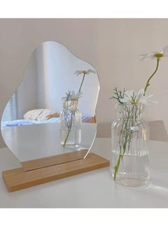Beauenty Room decor aesthetic irregular mirror, aesthetic room decor acrylic vanity mirror, frameless makeup mirror desk mirror, cloud-shaped table mirror with detachable wooden stand for living room bedroom  - Image 4