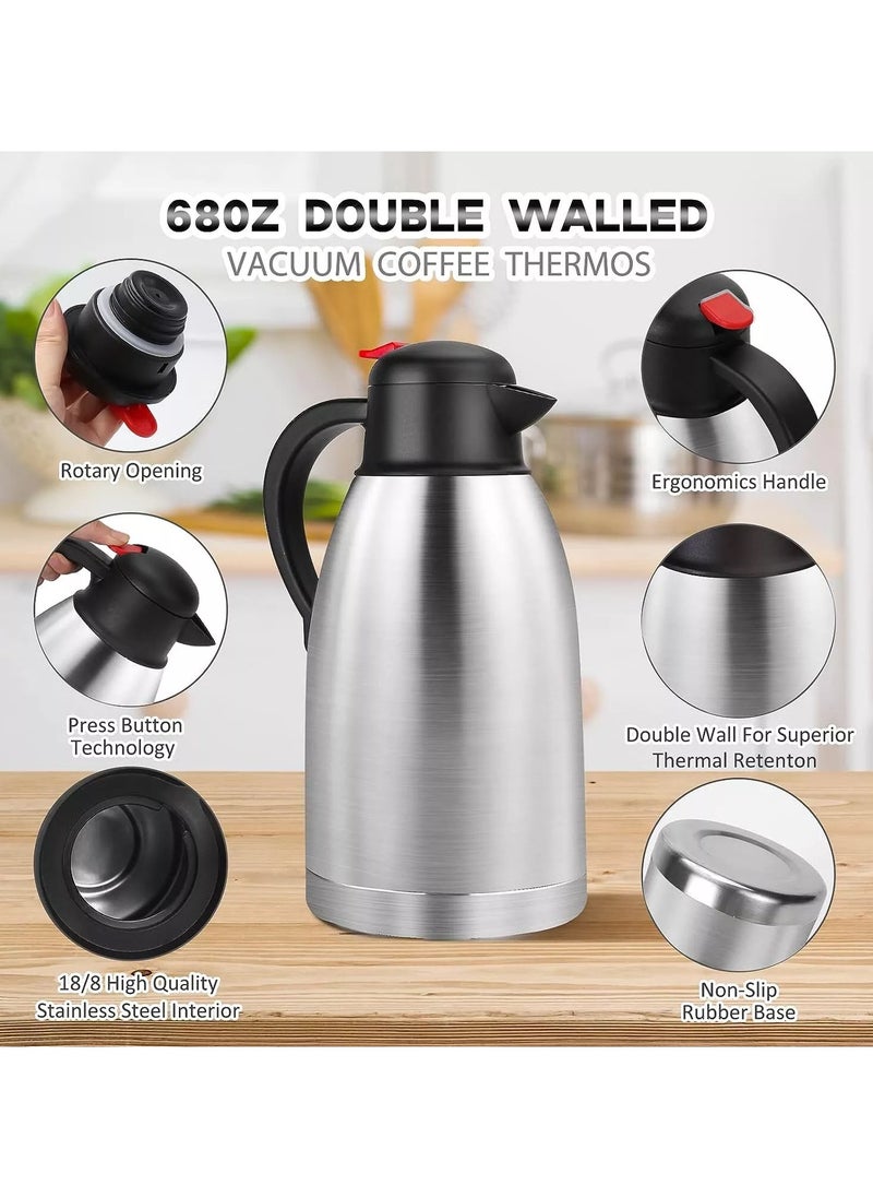 DubaiGallery 2L Thermos Flask, Double Walled Vacuum Insulated Carafe Jugs, Stainless Steel Beverage Pot with Press Button for Hot & Cold Water, Coffee, Tea and Milk  - Image 3