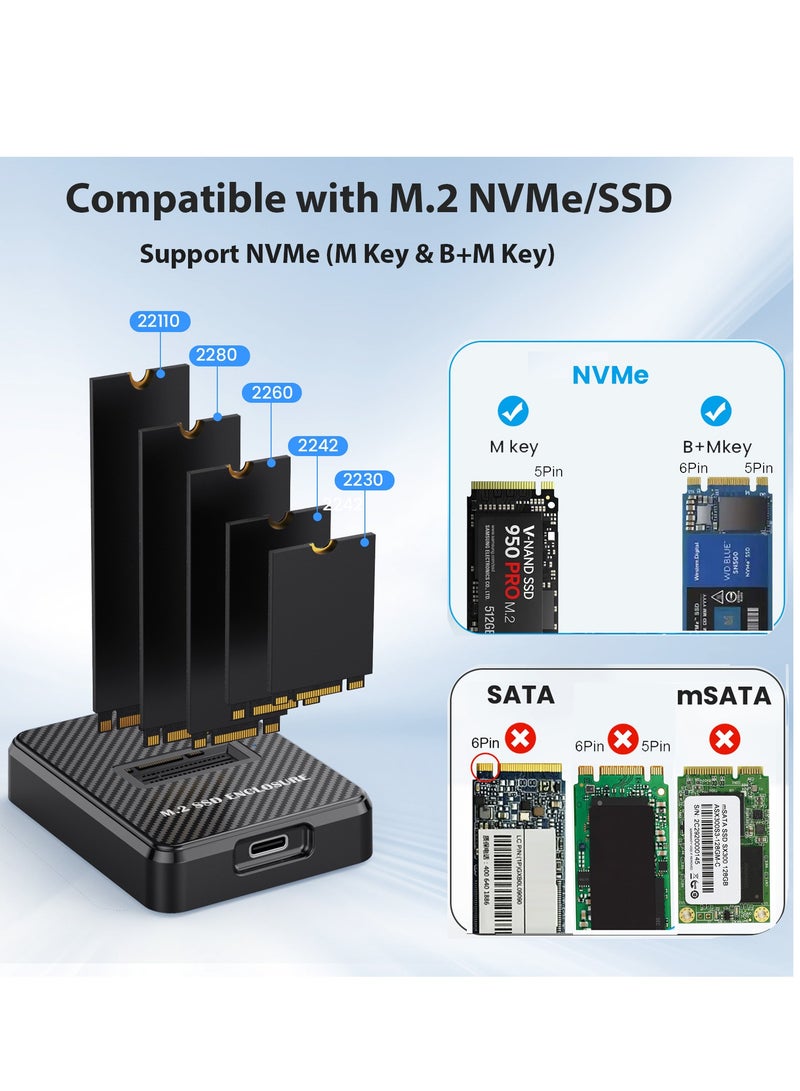Joyelink M.2 NVME/SATA SSD Enclosure Reader, M.2 SSD to USB-A/C Reader Adapter Compatible with (M Key, B+M Key) NVMe and SATA NGFF SSD Dock, Size for 2280 2260 2242 2230 Portable Plastic Enclosure - Image 2