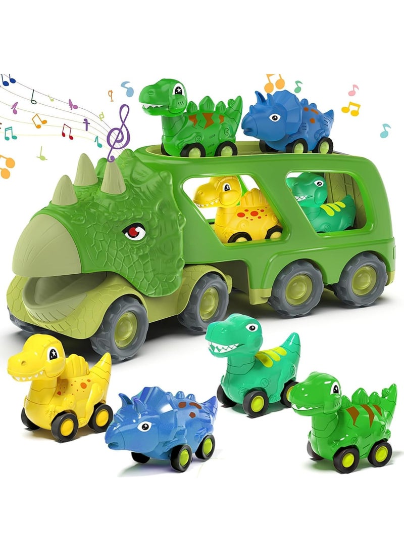 Zikra Dinosaur Toys for Kids 3-5 Years Old,Dinosaur Transport Carrier Truck with 4 Pack Small Pull Back Dino Car,Dinosaur Transport Truck Toys for 2 Year Old boy Birthday Gift - Image 1