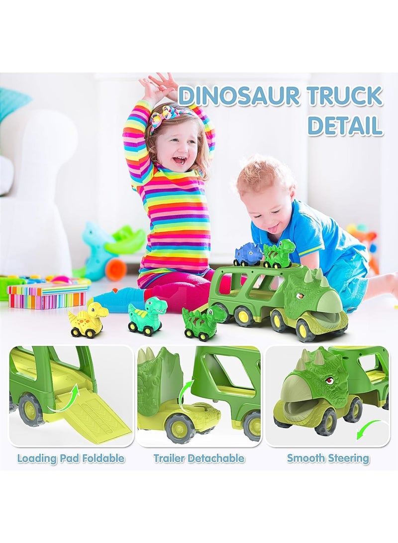 Zikra Dinosaur Toys for Kids 3-5 Years Old,Dinosaur Transport Carrier Truck with 4 Pack Small Pull Back Dino Car,Dinosaur Transport Truck Toys for 2 Year Old boy Birthday Gift - Image 3