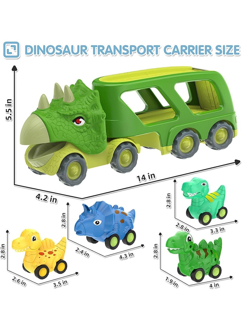 Zikra Dinosaur Toys for Kids 3-5 Years Old,Dinosaur Transport Carrier Truck with 4 Pack Small Pull Back Dino Car,Dinosaur Transport Truck Toys for 2 Year Old boy Birthday Gift - Image 2