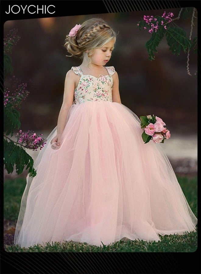 Joychic Girls Summer Sleeveless Skin-friendly and Breathable Flower Pattern length Mesh Dress - Image 1