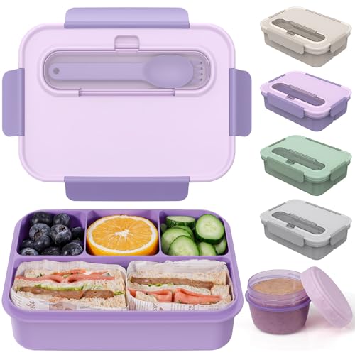 Caperci Bento Box Adult - 50 oz Large Lunch Containers for Adults and Teens, 4-Compartment Bento Lunch Box with Utensils & Leak Proof Sauce Cup, Dishwasher Safe, Durable, BPA-Free (Lavender) - Image 1