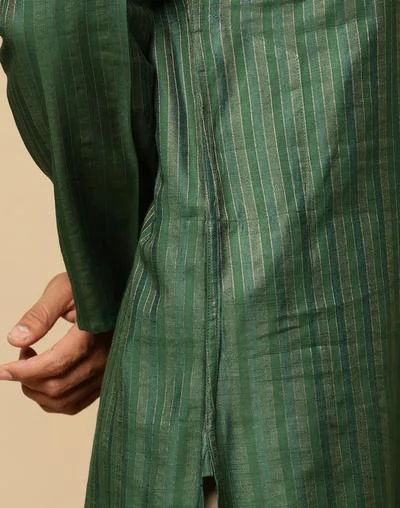 Fabindia Green Viscose Blend Dobby Slim Fit Long Kurta