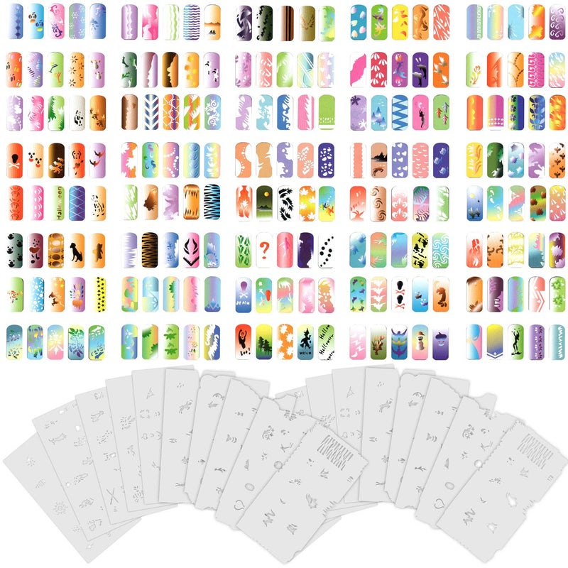 Custom Body Art Airbrush Nail Stencils  Design Series Set  9 Includes 20 Individual Nail Art Template Sheets with 15 Designs Each for a Total 300 Patterns