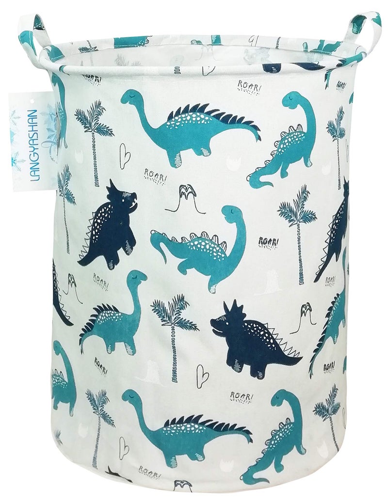 LANGYASHAN Laundry Basket Canvas Fabric Collapsible Organizer Basket for Storage Bin Toy Bins Gift Baskets Bedroom Clothes Children Nursery Hamper Full dinosaur