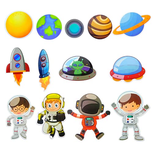 FI - FLICK IN 86 pcs Space Theme Birthday Decoration Kit Planet Astronaut Foil Balloon Rocket Cutouts Cake Topper Props Happy Birthday Space Theme Set (Pack of 86, Multicolor) - Image 4
