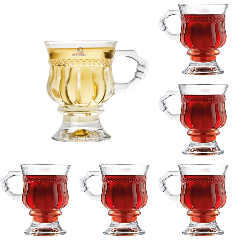 bellemax 160ML Premium Glass Tea and Coffee Cup Glass Mug, Transparent,Glass Cups Set for Milk Cup, Hot/Cold Drinks Cups, Herbal Tea, Green Tea, Lemon Tea Cup Set of (6) - Image 1