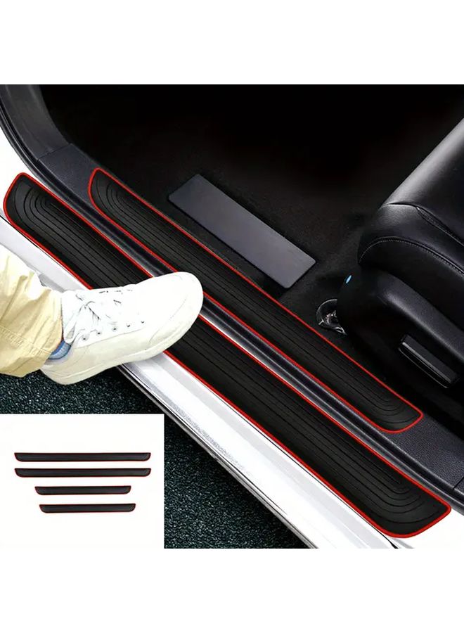 4Pcs PVC Car Door Sill Protectors Red Universal Fit Door Entry Guard Plate Covers With Anti Scratch Rubber Edge For Vehicle Exterior Protection And Decoration Accessories - Image 1
