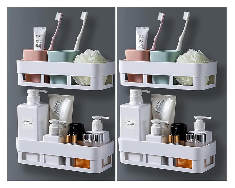 CVM ENTERPRISE CVM ENTERRPISE PACK of 4 SHELF Multipurpose Wall Mount Bathroom Shelf and Rack for Home and Kitchen Self Adhesive Sticker Support without Drilling 4 Bathroom Shelf ChromeAcrylic - Image 1