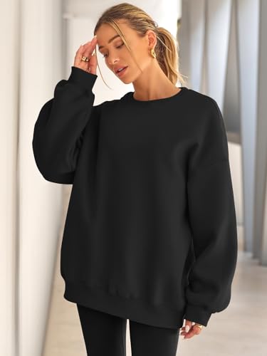 EFAN Womens Sweatshirts Hoodies Oversized Sweaters Crewneck Fleece Casual Tops Basic Comfy Fall Fashion Clothes 2025 Plus Size Maternity Workout Lounge Wear Winter Outfits Black XL - Image 2