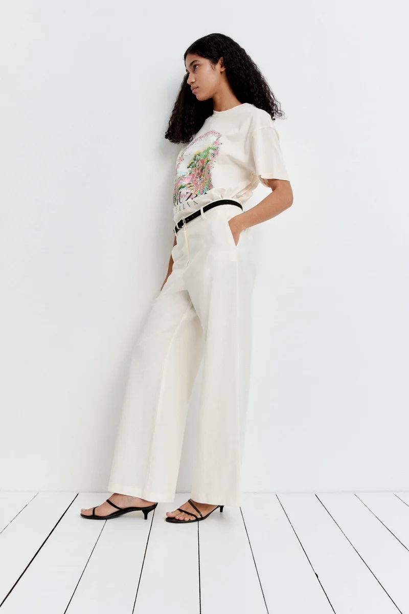 H&M Wide Linen-Blend Trousers