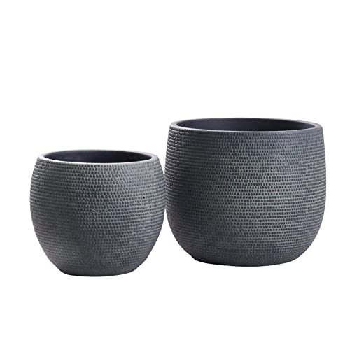 Olly & Rose Barcelona Ceramic Plant Pot Set 2 - Black Flower Pots 7" and 5.5" - Indoor & Outdoor Planters (Black) - Image 1