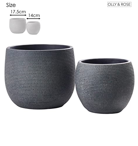 Olly & Rose Barcelona Ceramic Plant Pot Set 2 - Black Flower Pots 7" and 5.5" - Indoor & Outdoor Planters (Black) - Image 4