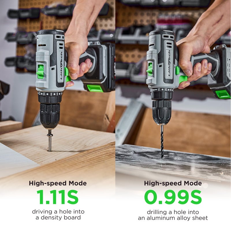 Lithitech Cordless Drill Set, 20V Power Drill with Battery 2.0Ah and Charger, 3/8-Inch Keyless Chuck Electric drill, 18+1 Position, 2 Variable Speed, 380 In-lb Torque (Green) - Image 4