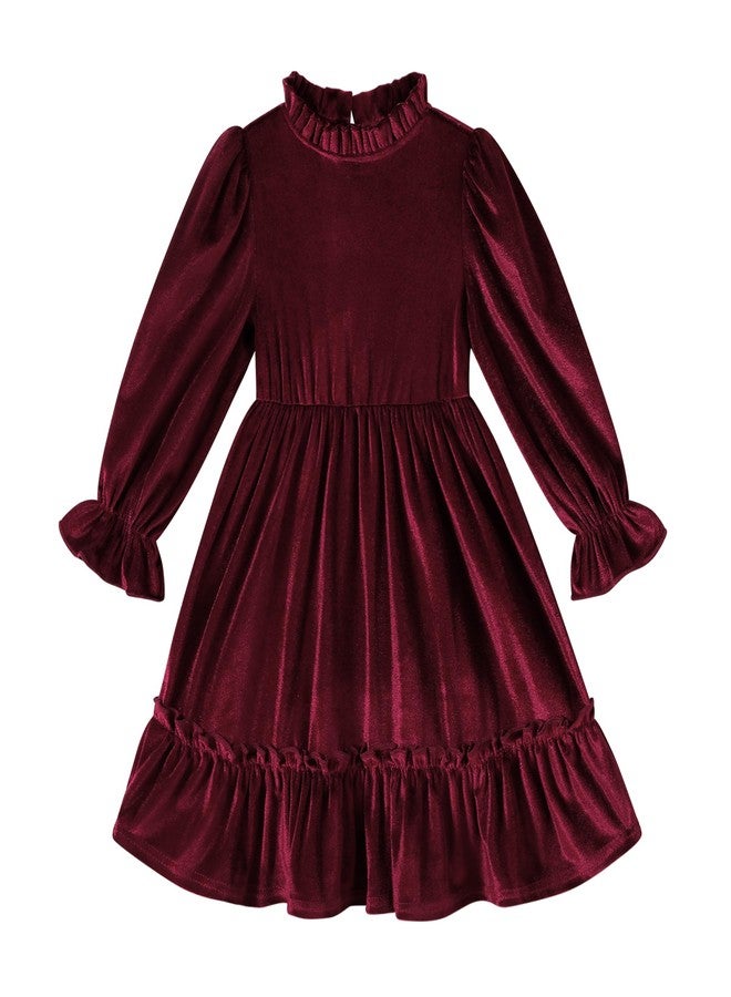 JEELLIGULAR Toddler Girls Long Sleeve Velvet Vintage Dresses for Littler Kids Fall Winter Clothes Outfits(3-4T,Vine Red) - Image 1