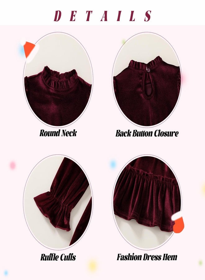 JEELLIGULAR Toddler Girls Long Sleeve Velvet Vintage Dresses for Littler Kids Fall Winter Clothes Outfits(3-4T,Vine Red) - Image 5