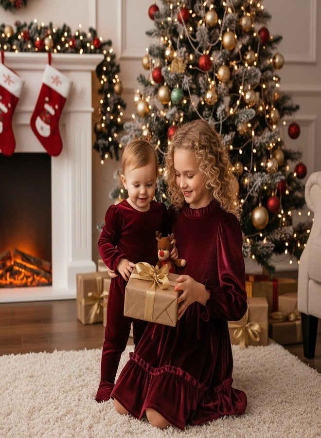 JEELLIGULAR Toddler Girls Long Sleeve Velvet Vintage Dresses for Littler Kids Fall Winter Clothes Outfits(3-4T,Vine Red) - Image 4