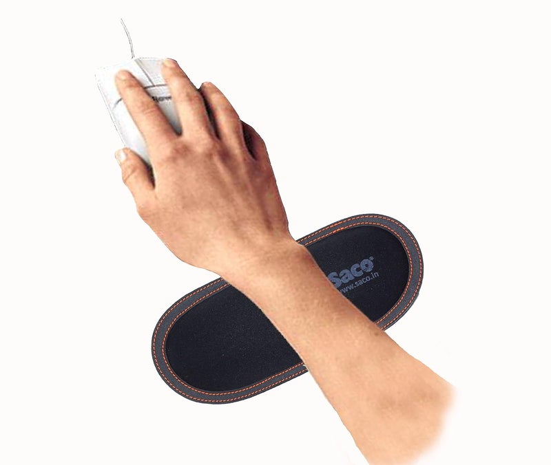 Saco وسادة معصم الفأرة، وسادة دعم معصم الفأرة من رغوة الذاكرة مع قاعدة مطاطية غير قابلة للانزلاق، وسادة راحة يد الفأرة لتخفيف الألم بتصميم مريح - أسود مع خطوط برتقالية - Image 1