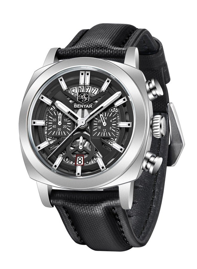 بينيار ساعات رجالية مع جلد طبيعي مربط الساعة كوارتز حركة فتحة ماء ساعة معصم للرجال مؤشرات لوم - Image 4