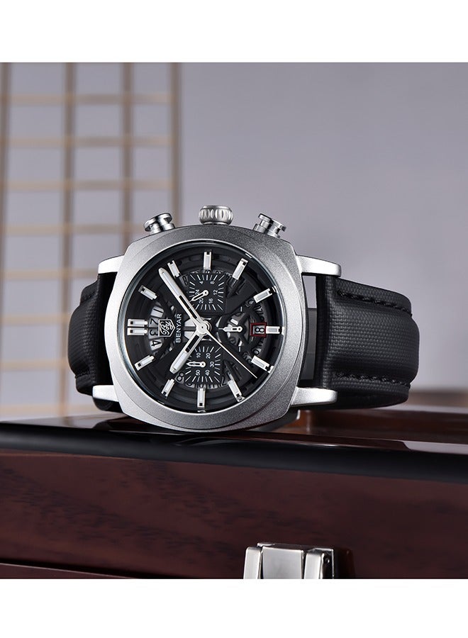 بينيار ساعات رجالية مع جلد طبيعي مربط الساعة كوارتز حركة فتحة ماء ساعة معصم للرجال مؤشرات لوم - Image 5