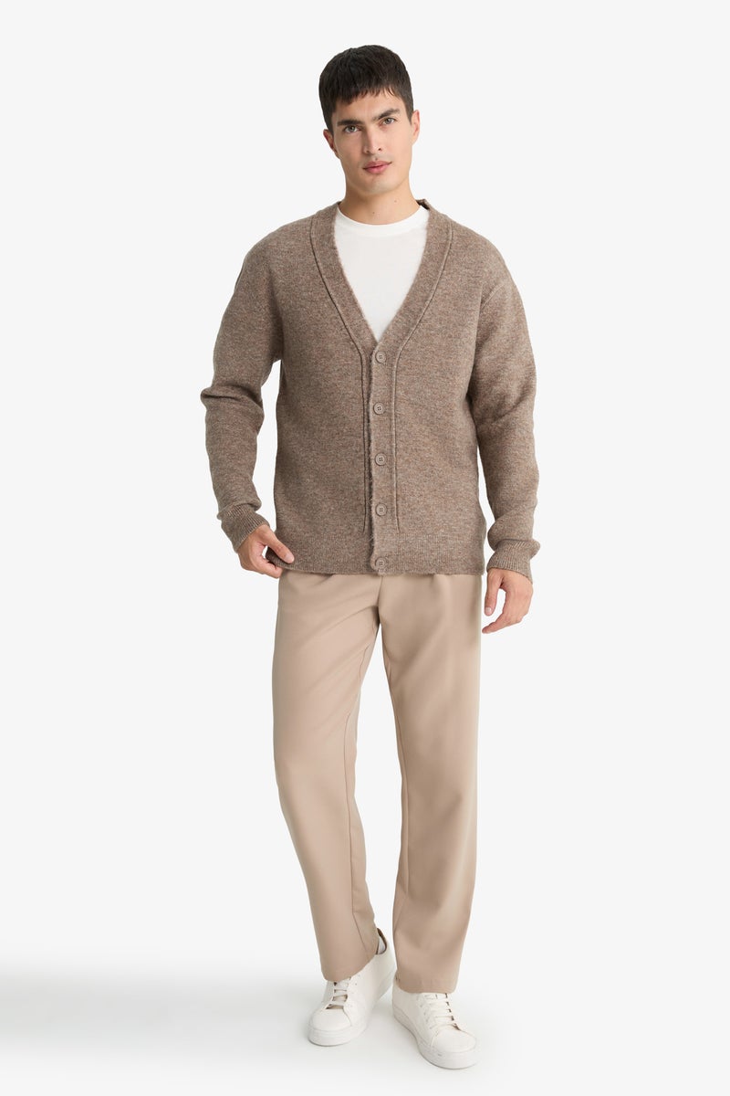 DeFacto Brown Man Relax Fit V-Neck Button Down Knit Cardigan Casual - Image 2