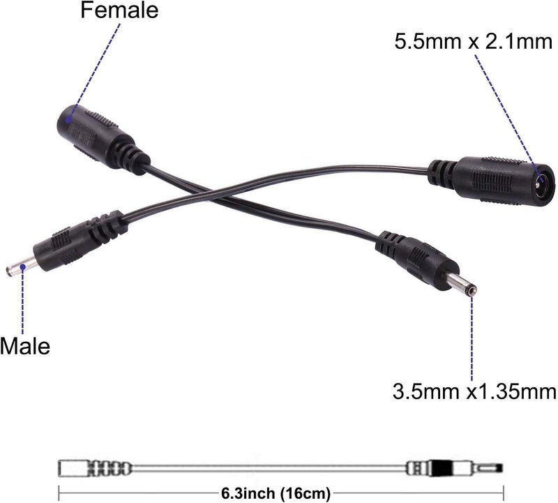 COOLM 5.5mm x 2.1mm Female to 3.5mm x 1.35mm Male Plug Socket DC Power Adapter Cable 2pcs - Image 3