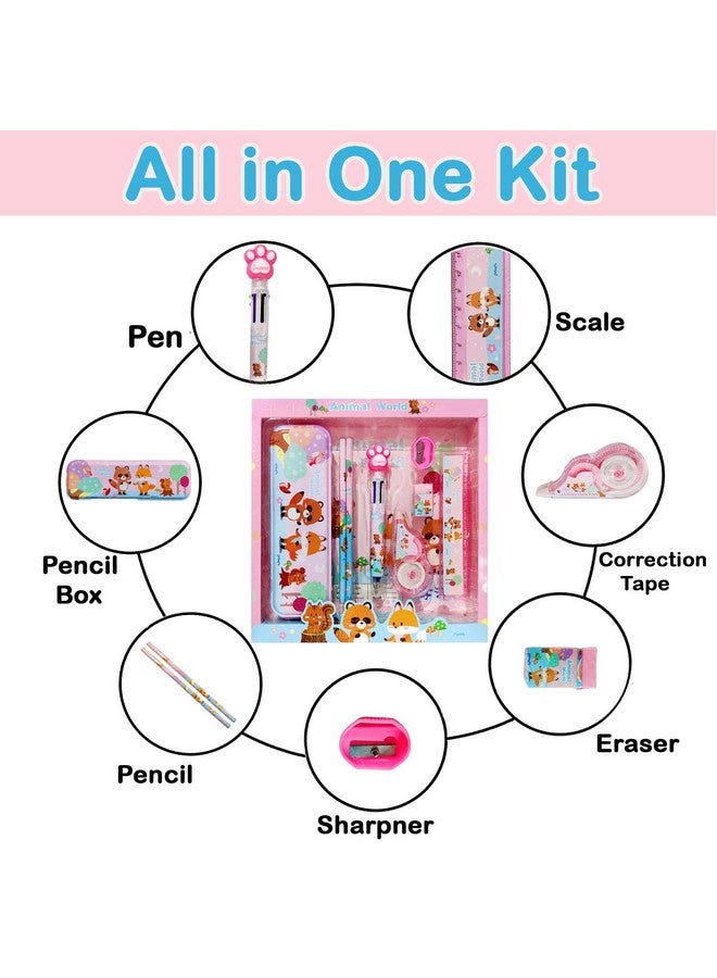 فنبلاست مجموعة أدوات مكتبية للأطفال من فن بلاست بطابع حيوانات كرتونية - صندوق أدوات مكتبية، قلم رصاص، ممحاة، مبراة، وصندوق أقلام كرتونية - مجموعة أدوات مكتبية للأولاد والبنات، هدية عيد ميلاد للأطفال (متعددة الألوان) - Image 5