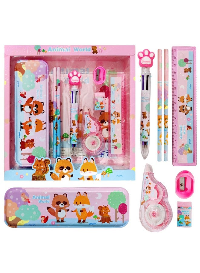 فنبلاست مجموعة أدوات مكتبية للأطفال من فن بلاست بطابع حيوانات كرتونية - صندوق أدوات مكتبية، قلم رصاص، ممحاة، مبراة، وصندوق أقلام كرتونية - مجموعة أدوات مكتبية للأولاد والبنات، هدية عيد ميلاد للأطفال (متعددة الألوان) - Image 1