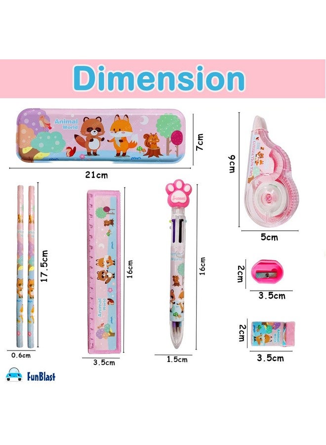 فنبلاست مجموعة أدوات مكتبية للأطفال من فن بلاست بطابع حيوانات كرتونية - صندوق أدوات مكتبية، قلم رصاص، ممحاة، مبراة، وصندوق أقلام كرتونية - مجموعة أدوات مكتبية للأولاد والبنات، هدية عيد ميلاد للأطفال (متعددة الألوان) - Image 2